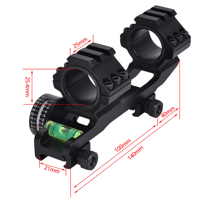 Πεδίο εφαρμογής Mount Matte Black Finish Dual Rings Δείκτης επιπέδου και γωνίας φυσαλίδας για 21mm
